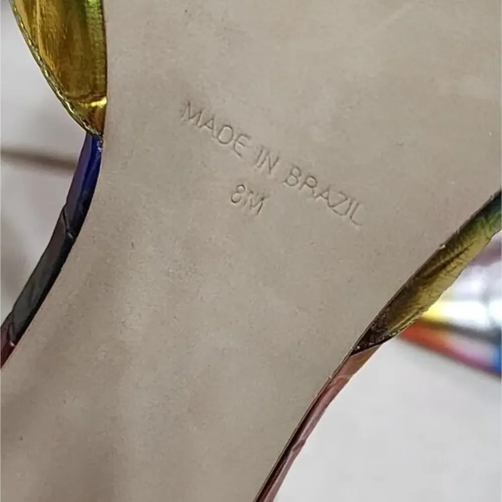 Steve Madden Rainbow Iridescent Pointed Ankle‎ Strap Heels Pumps Women's Size 8